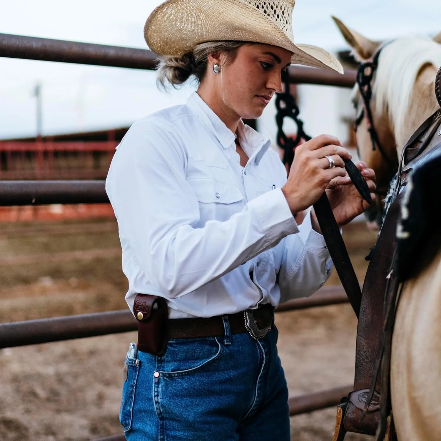 Women's Long Sleeve Stockyard Button Down Shirt, Breathable Performance UPF30 Work Shirt for Farmers and Ranchers