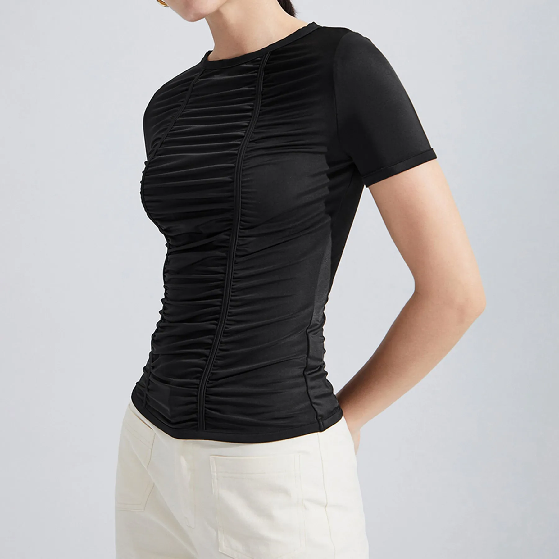 Women's Ruched Round Neck Tee