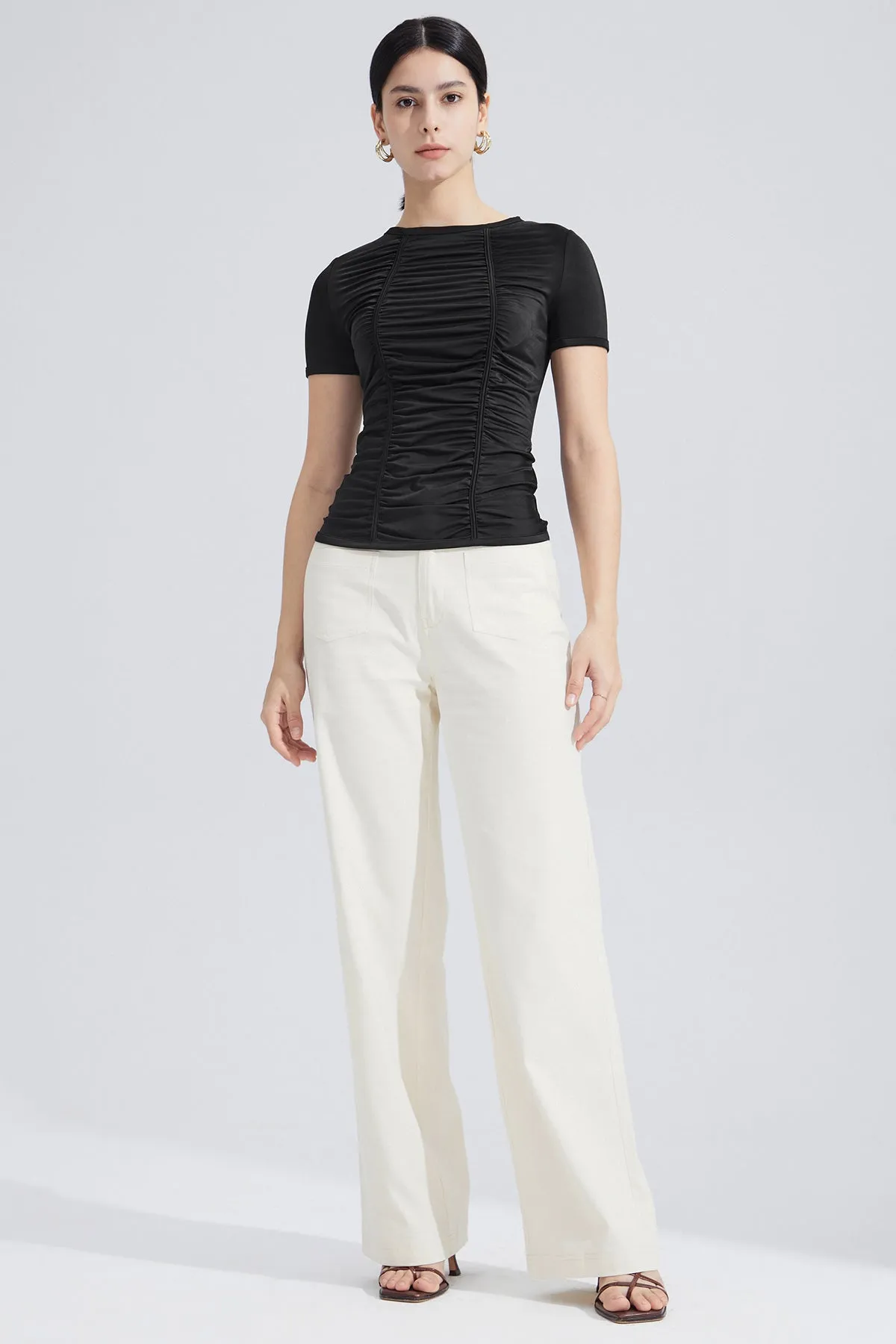 Women's Ruched Round Neck Tee