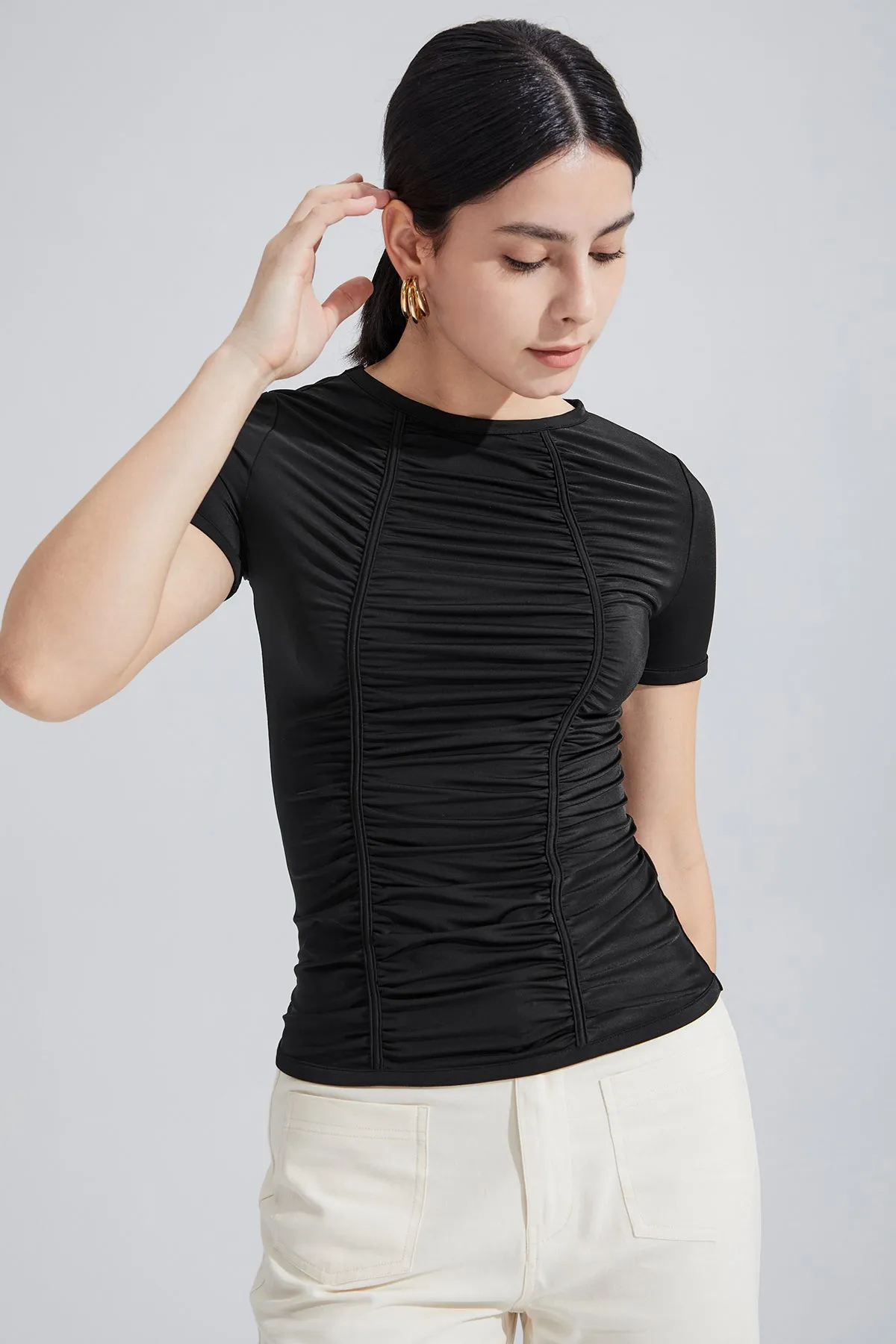 Women's Ruched Round Neck Tee