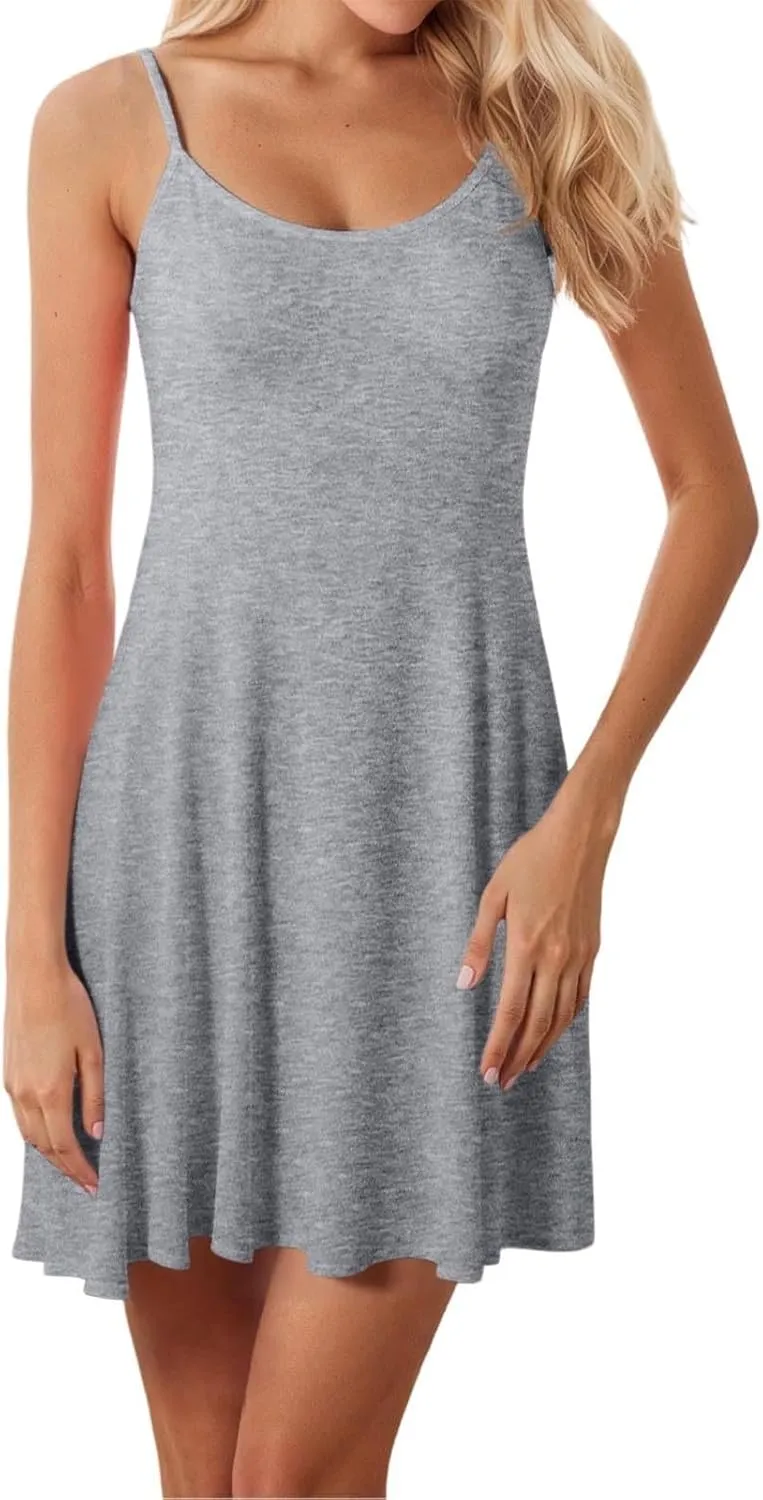 Women's Sleepwear Nightgowns Built in Shelf Bra Casual Nightshirts Sleepdress Sexy Padded Full Slips Under Dresses