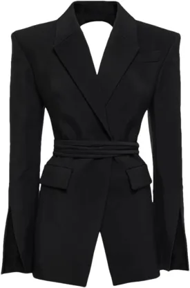 Women's V-Neck Lace Up Backless Slim Fit Suit Jacket, Solid Color Casual Temperament Suit Jacket