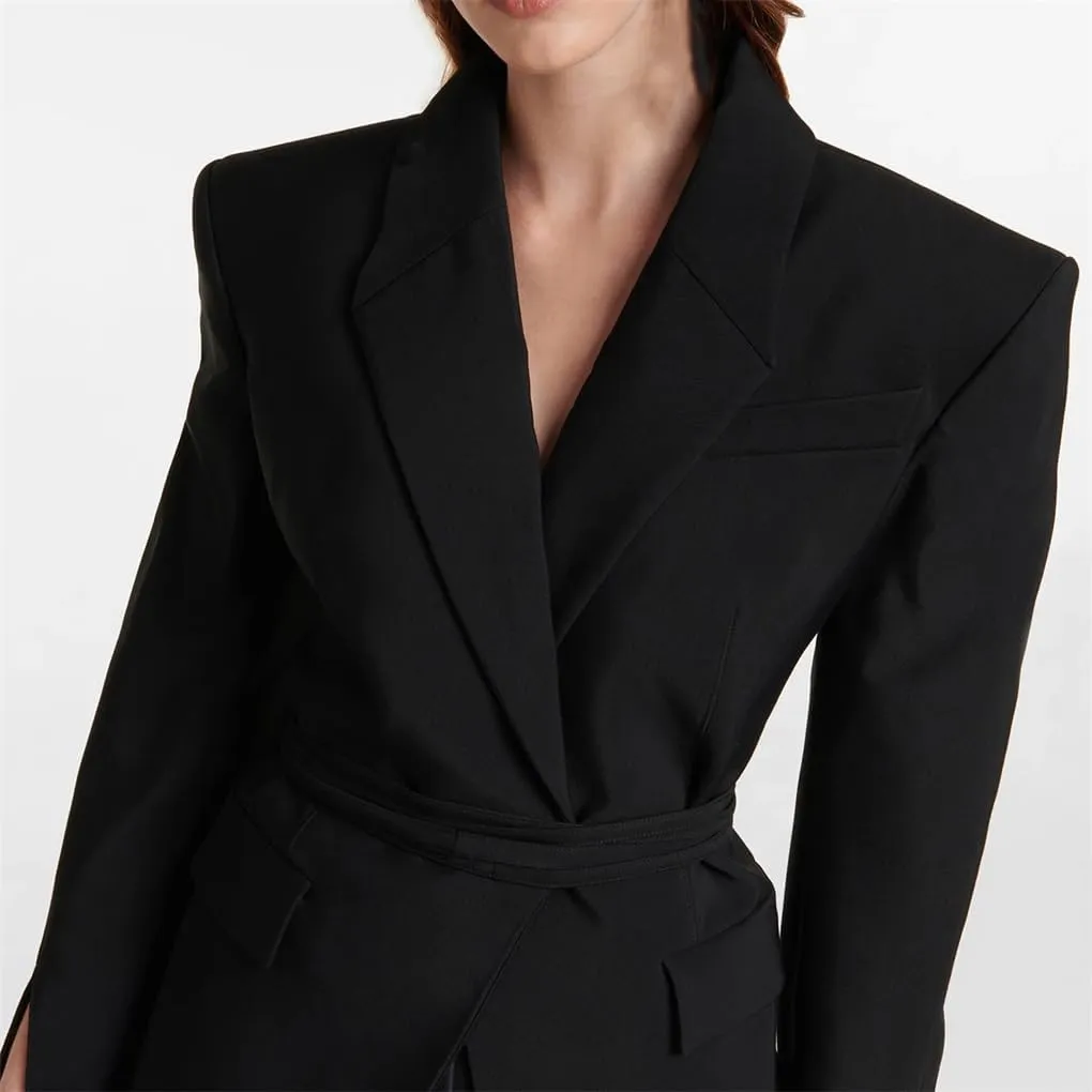 Women's V-Neck Lace Up Backless Slim Fit Suit Jacket, Solid Color Casual Temperament Suit Jacket