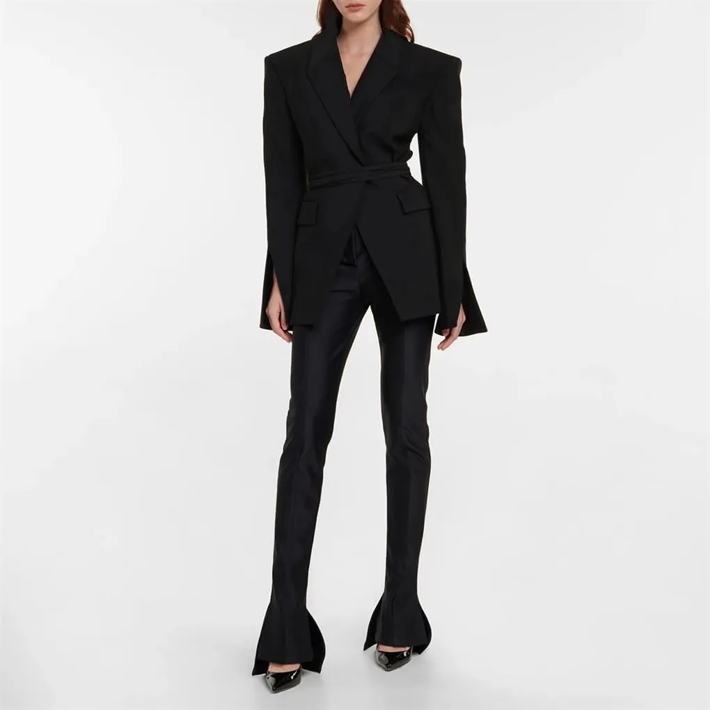 Women's V-Neck Lace Up Backless Slim Fit Suit Jacket, Solid Color Casual Temperament Suit Jacket