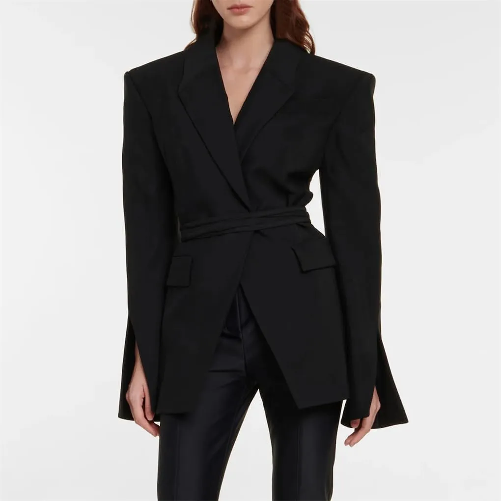 Women's V-Neck Lace Up Backless Slim Fit Suit Jacket, Solid Color Casual Temperament Suit Jacket