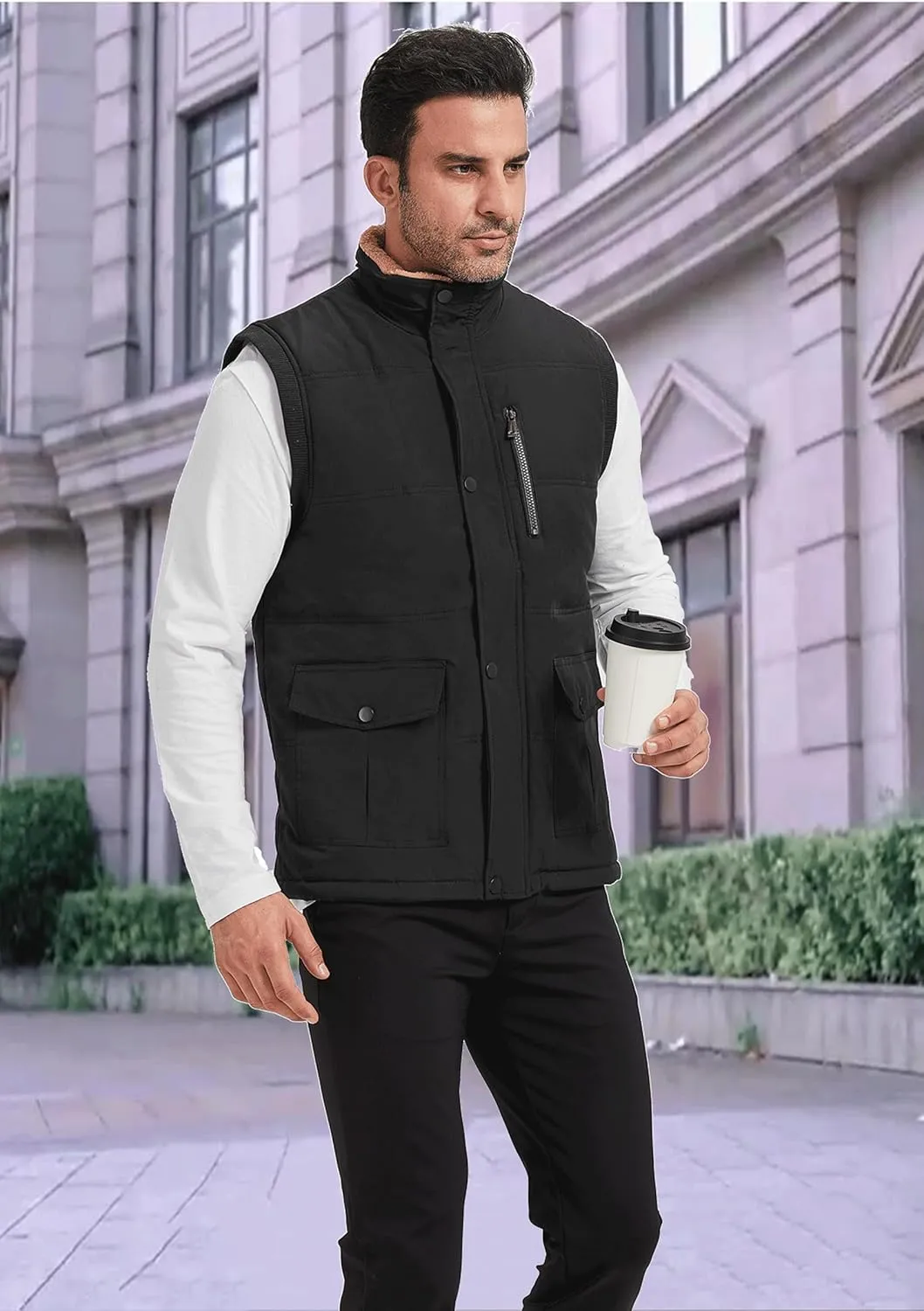XinYangNi Mens Winter Vests Outerwear Fleece Lined Puffer Vest Warm Casual Quilted Vest Bubble Sherpa Vest Jacket