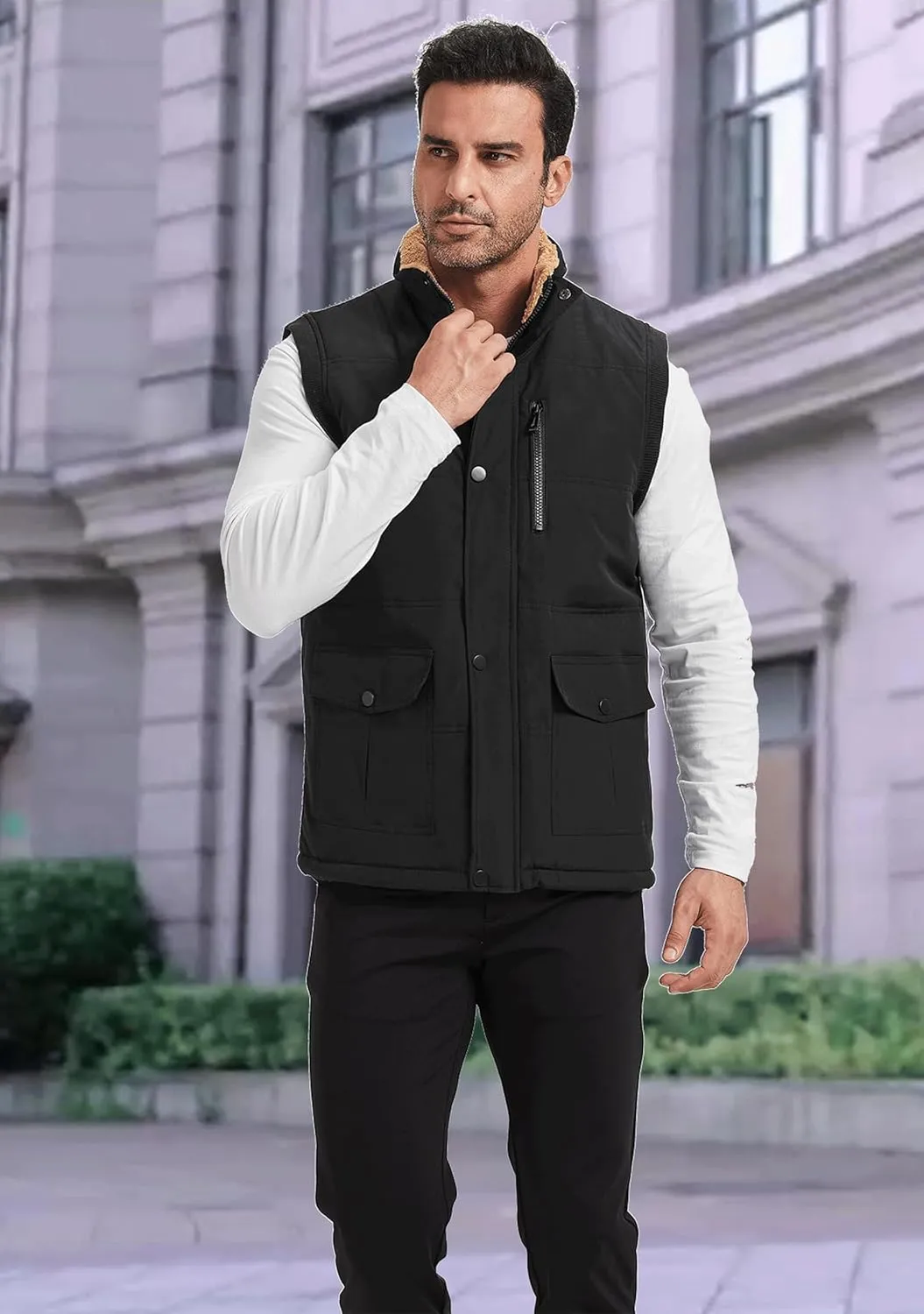 XinYangNi Mens Winter Vests Outerwear Fleece Lined Puffer Vest Warm Casual Quilted Vest Bubble Sherpa Vest Jacket